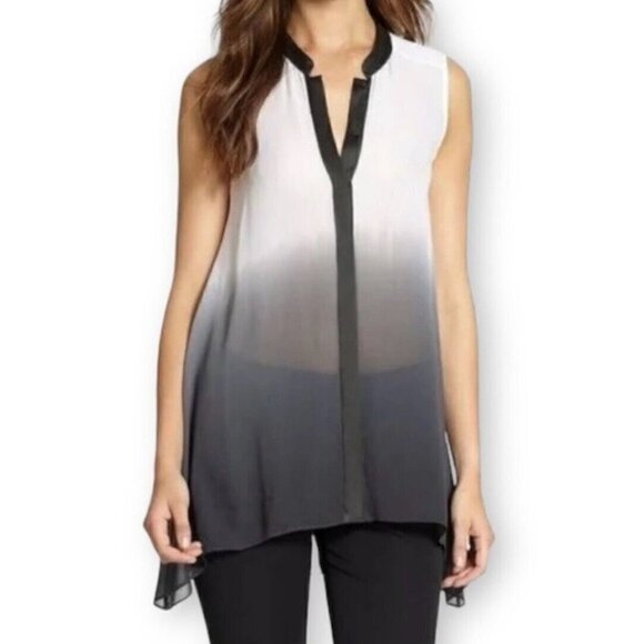 Eileen Fisher Sz XS 100% SILK Chiffon Ombre Asymmetrical Long Tunic Top Blouse - Picture 1 of 11